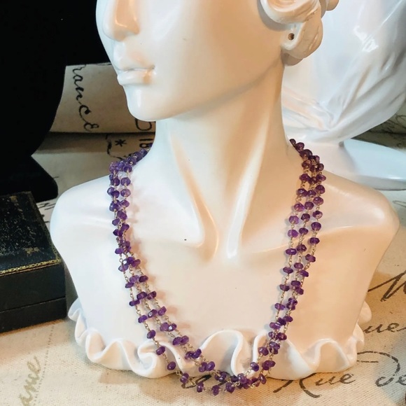 Genuine Amethyst Beads 3 layered necklace in Sterling Silver💕 - Picture 2 of 3